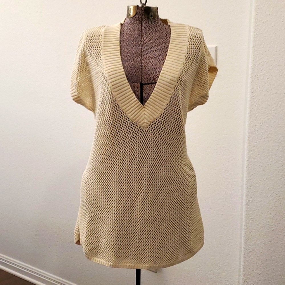 Cream netted swim suit cover